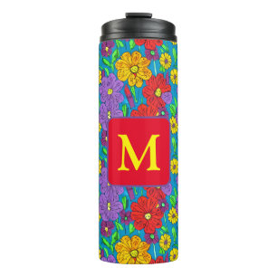 Bouteilles Isothermes Joli motif floral coloré Monogramme