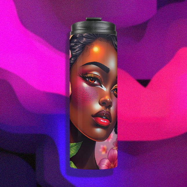 Bouteilles Isothermes Jolie dame de couleur Fleurs roses Notes musicales (Créateur téléchargé)