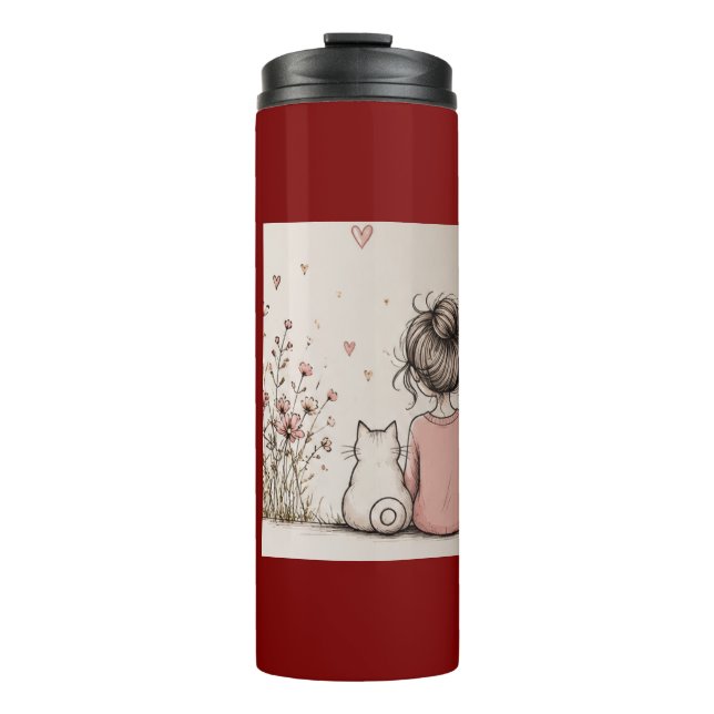 Bouteilles Isothermes Jolie Fille et Chat  (Devant)