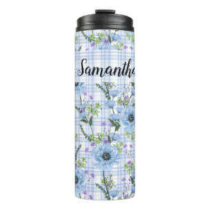BOUTEILLES ISOTHERMES JOLIE FLEURS BLEUES PASTEL AVEC MOTIFS PLANTÉS