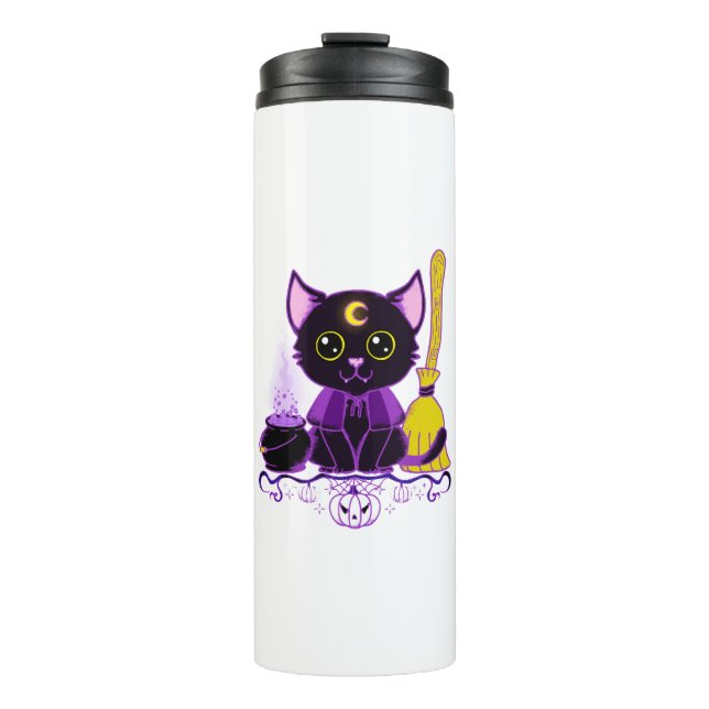 Bouteilles Isothermes Jolie sorcière de chat noir d'Halloween (Devant)