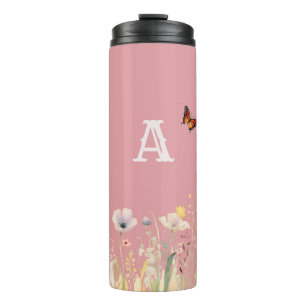 Bouteilles Isothermes Jolies couleurs Aquarelle Fleurs sauvages et Monog