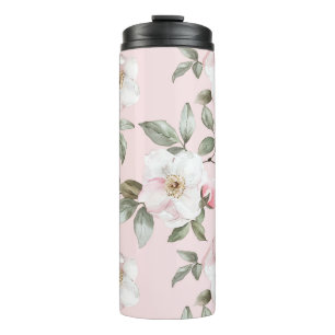 Bouteilles Isothermes Jolies Fleurs Blanches Roses  