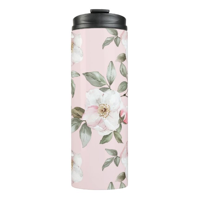 Bouteilles Isothermes Jolies Fleurs Blanches Roses   (Devant)