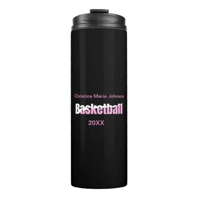 Bouteilles Isothermes Joueuse de basket-ball de fille Typographie rose (Devant)