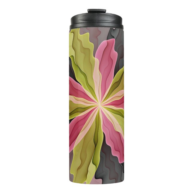 Bouteilles Isothermes Joy, Vert rose Anthracite Imaginaire Fleur Fractal (Devant)