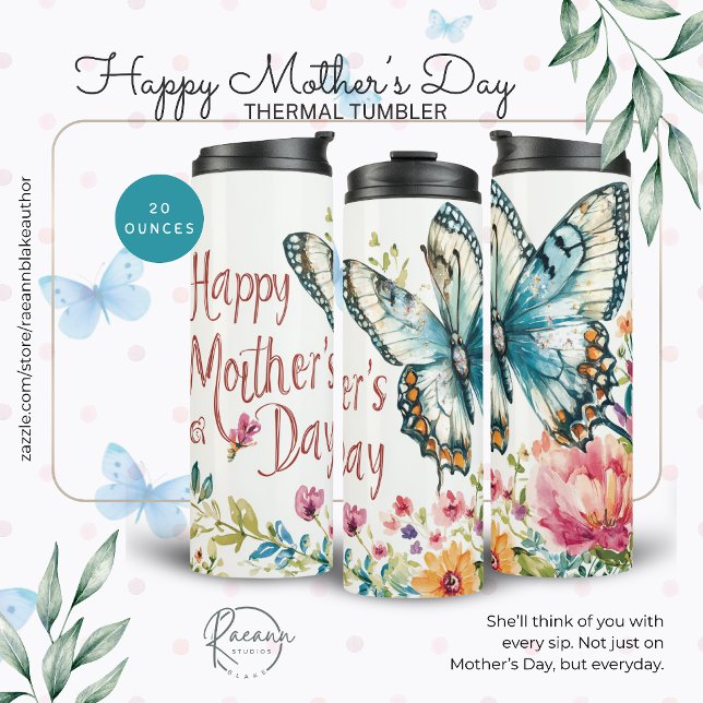 Bouteilles Isothermes Joyeuse Fête des Mères Papillons & Fleurs (Créateur téléchargé)