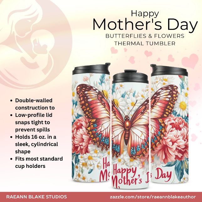 Bouteilles Isothermes Joyeuse Fête des Mères Papillons & Fleurs (Créateur téléchargé)