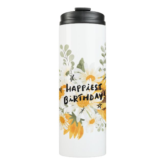 Bouteilles Isothermes Joyeuse fleur jaune d'anniversaire (Devant)