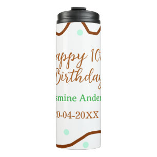 Bouteilles Isothermes Joyeux 10e anniversaire vert pastel marron bordure