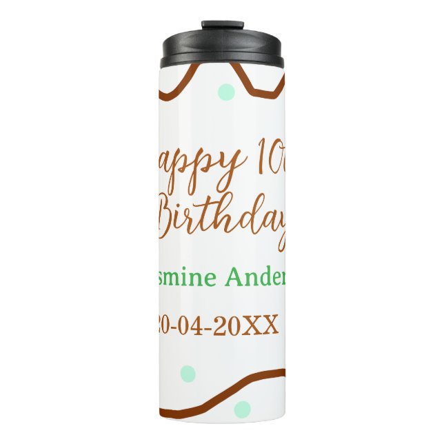 Bouteilles Isothermes Joyeux 10e anniversaire vert pastel marron bordure (Devant)