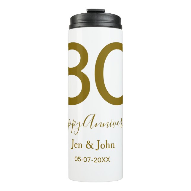 Bouteilles Isothermes Joyeux 30e anniversaire nom date golden bold lette (Devant)