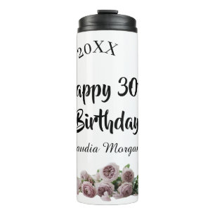 Bouteilles Isothermes Joyeux 30e anniversaire rose blanc mauve floral no