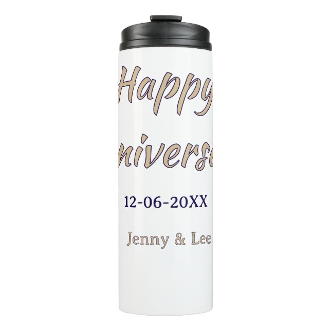 Bouteilles Isothermes joyeux anniversaire marron gris nom date couple mo (Devant)