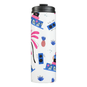 Bouteilles Isothermes Joyeux DJ, motif de plage tropical.