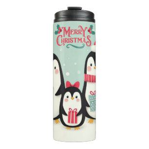Bouteilles Isothermes Joyeux manchots enneigés de Noël
