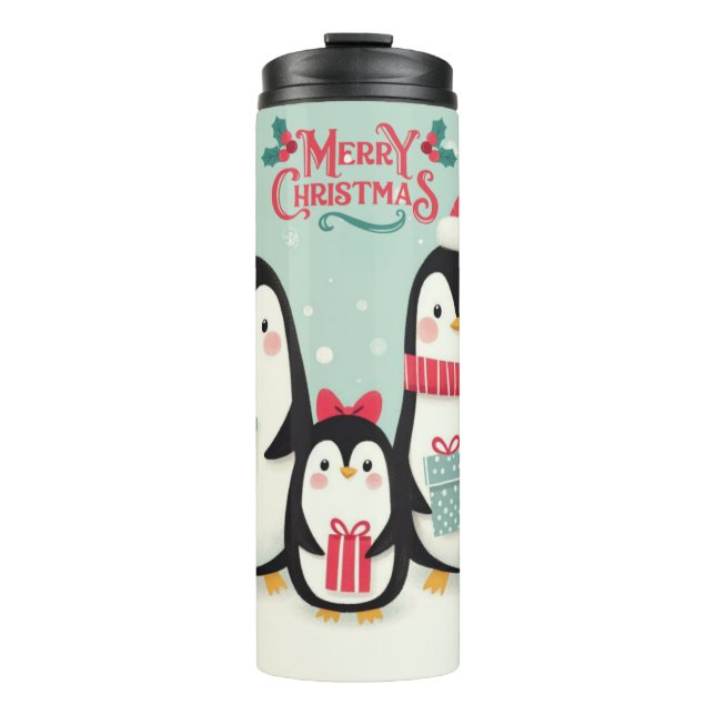 Bouteilles Isothermes Joyeux manchots enneigés de Noël (Devant)