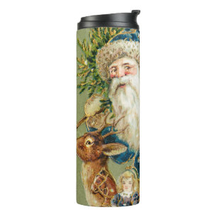 Bouteilles Isothermes Joyeux Noël, Carte Antique, Père Noël et Renne