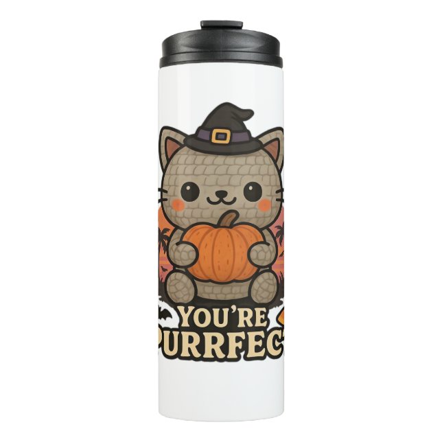 Bouteilles Isothermes Kawaii Halloween Chat avec Citrouille, jolie sorci (Devant)