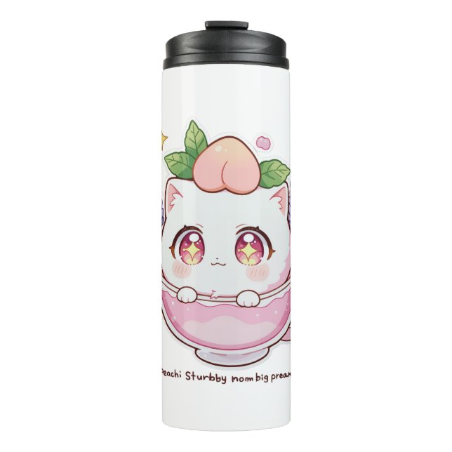 Bouteilles Isothermes Kawaii Peach Chat dans le Tumbler Thermal Teacup (Devant)