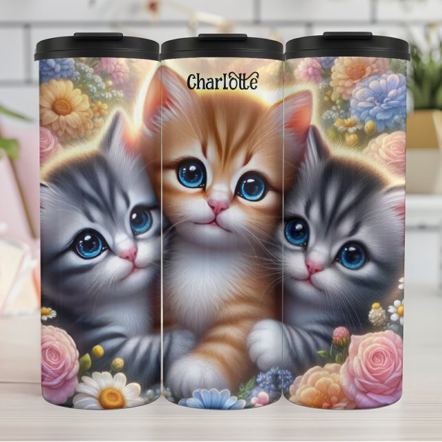 Bouteilles Isothermes Kitten Trio : Cute, Cudley, Cadre Floral (Créateur téléchargé)