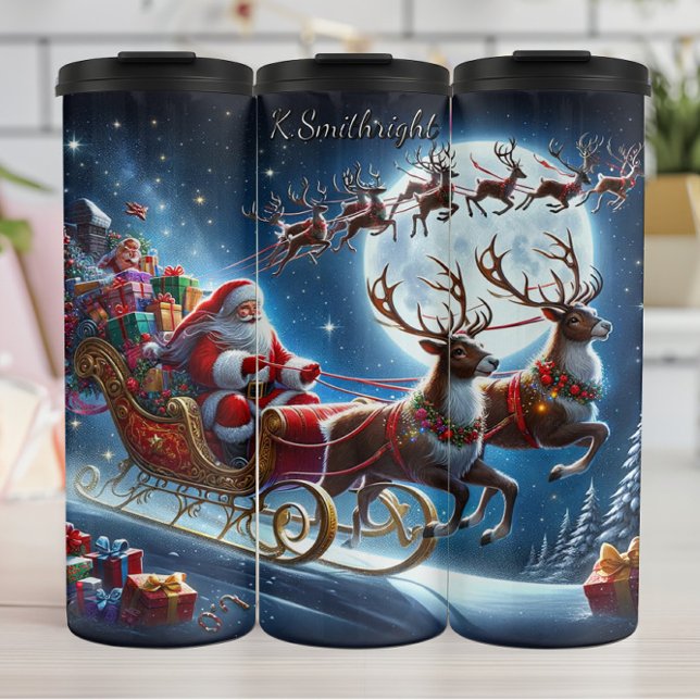 Bouteilles Isothermes La course joyeuse de Santa dans le ciel (Créateur téléchargé)