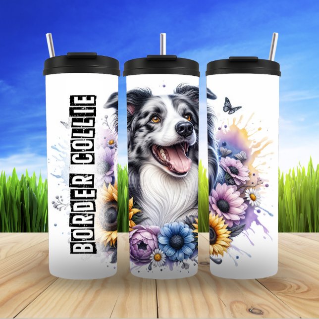 Bouteilles Isothermes La Joie Florale éclatante de Collie à la frontière (Créateur téléchargé)