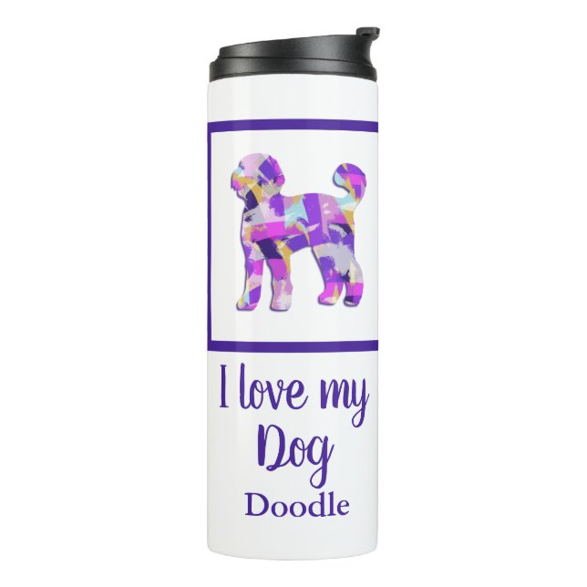 Bouteilles Isothermes Labradoodé mignon chien Silhouette violet PY&B (Tourné sur la gauche)