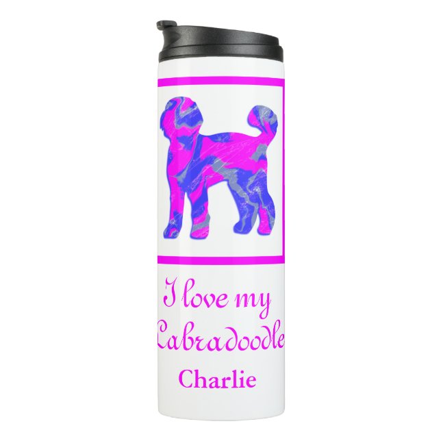 Bouteilles Isothermes Labradoodle chien rose et bleu silhouette (Tourné sur la droite)