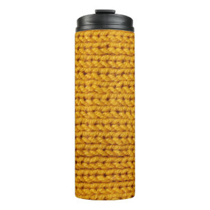 Bouteilles Isothermes Laine tricotée jaune, texture haute résolution.