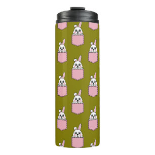 Bouteilles Isothermes Lapin blanc à motif de poche rose