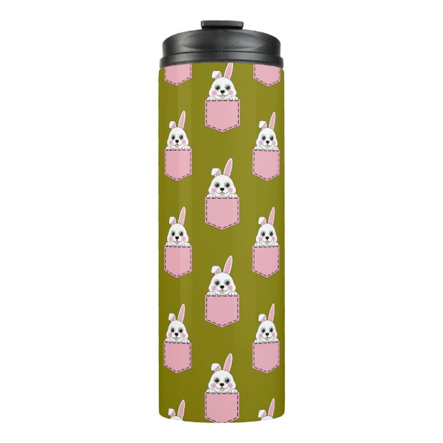 Bouteilles Isothermes Lapin blanc à motif de poche rose  (Devant)