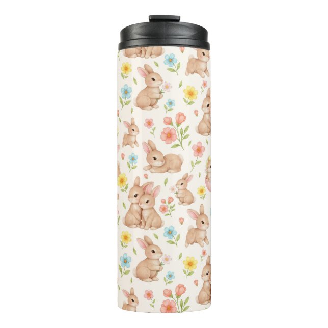 Bouteilles Isothermes Lapins mignons et motif de fleurs (Devant)