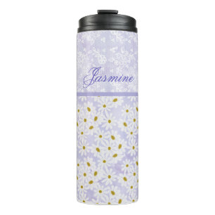 Bouteilles Isothermes Lavande et marguerites blanches et dentelle lavand