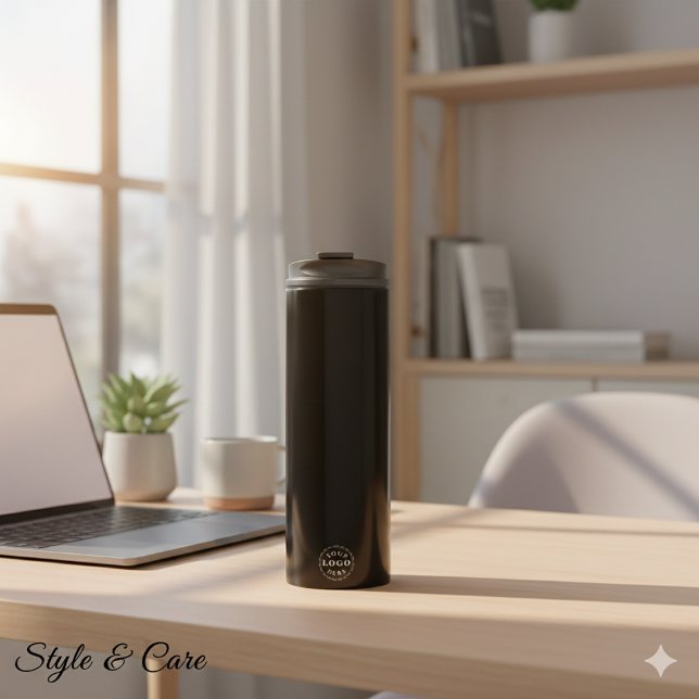 Bouteilles Isothermes Lecteur Logo Personnalisé Moderne en Design Noir P (Modern Custom Logo Tumbler in Clean Black Design)