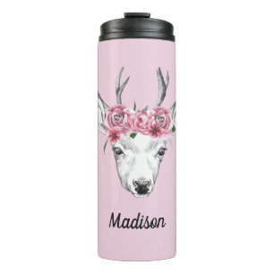 Bouteilles Isothermes Les cerfs communs de fleurs d'aquarelle ajoutent