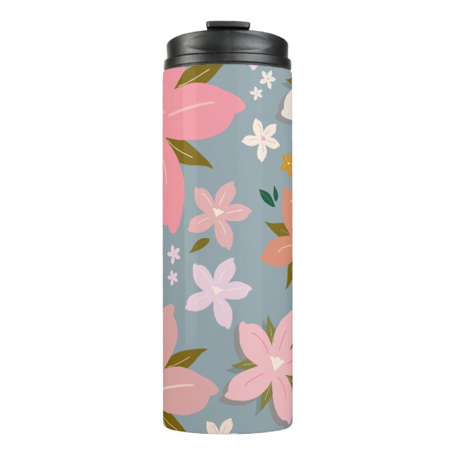 Bouteilles Isothermes Les Fleurs 06 Fleur Motif Floral Bleu Et Blush (Devant)