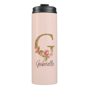 Bouteilles Isothermes Lettre de nom personnalisée G Roses roses blush en