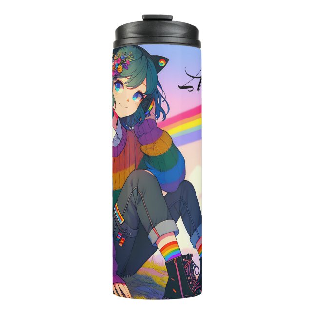 Bouteilles Isothermes LGBTQIA+ Anime Girl Lesbian Pride Personnalisée (Devant)