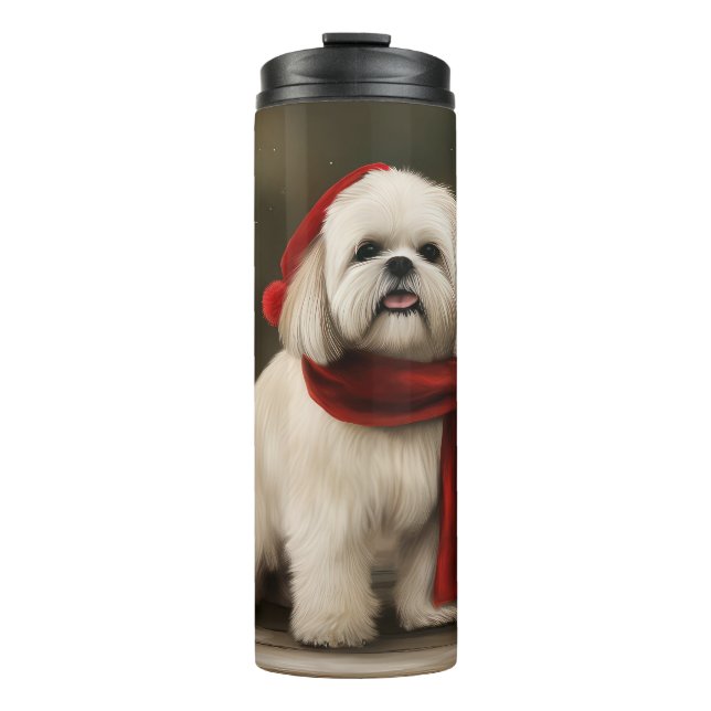 Bouteilles Isothermes Lhasa Apso Chien dans la neige Noël (Devant)