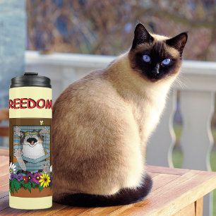 Bouteilles Isothermes Liberté Évasion Drôle Chat Jaune Floral Fenêtre