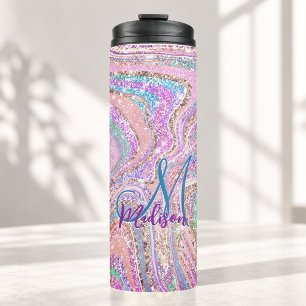 Bouteilles Isothermes Licorne arc-en-ciel pailletée art girly marbré