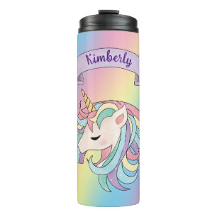 Bouteilles Isothermes Licorne et arc-en-ciel scintillant Nom personnalis