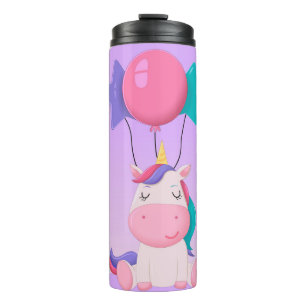 Bouteilles Isothermes Licorne et ballons lilas mignons assis