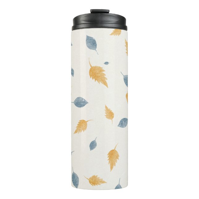 Bouteilles Isothermes Light Pastel Blue and Brown Autumn Leaves Pattern (Devant)