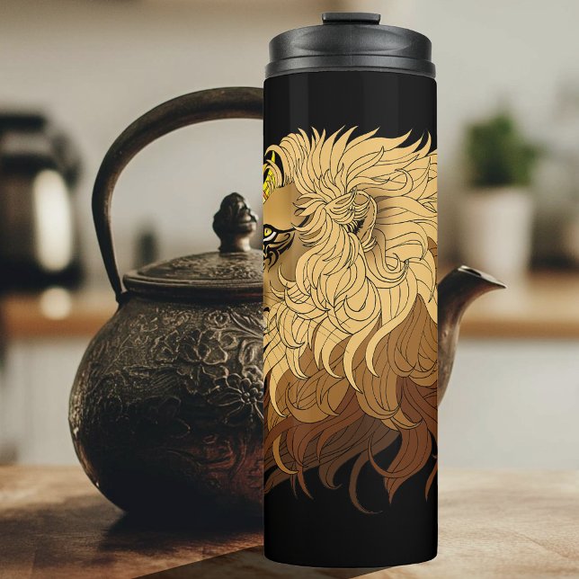 Bouteilles Isothermes Lion noir jaune Mandala Sun (Créateur téléchargé)
