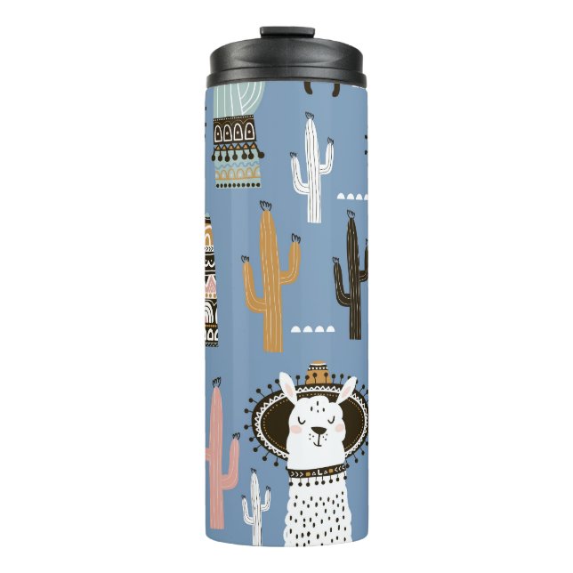 Bouteilles Isothermes Llama, Cactus, Motif d'éléments à main. (Devant)