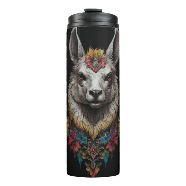 Bouteilles Isothermes Llama Et Portrait Fleur, (Devant)