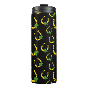 Bouteilles Isothermes Lucky Golden Horseshoe avec Shamrock sur noir