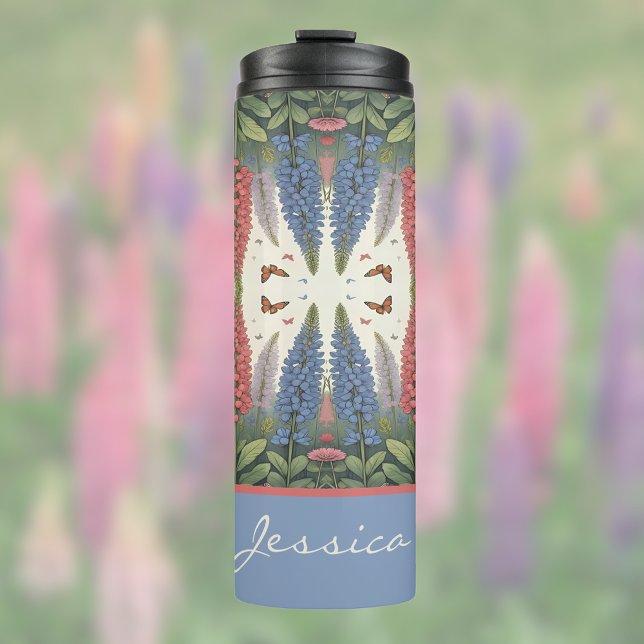 Bouteilles Isothermes Lupine Fleurs sur papillons Monogramme Vintage (Créateur téléchargé)